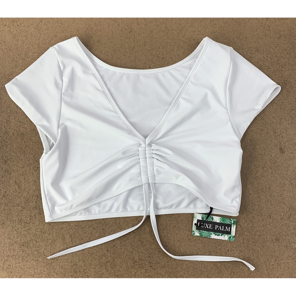 Luxe Palm Swimwear Women's Size 10 White V Neck Rouched Front T-Shirt NWT